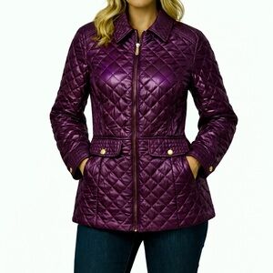 BELLA BICCHI Purple Quilted Coat Jacket sz 16 Lined‎ Lightweight Pockets Short